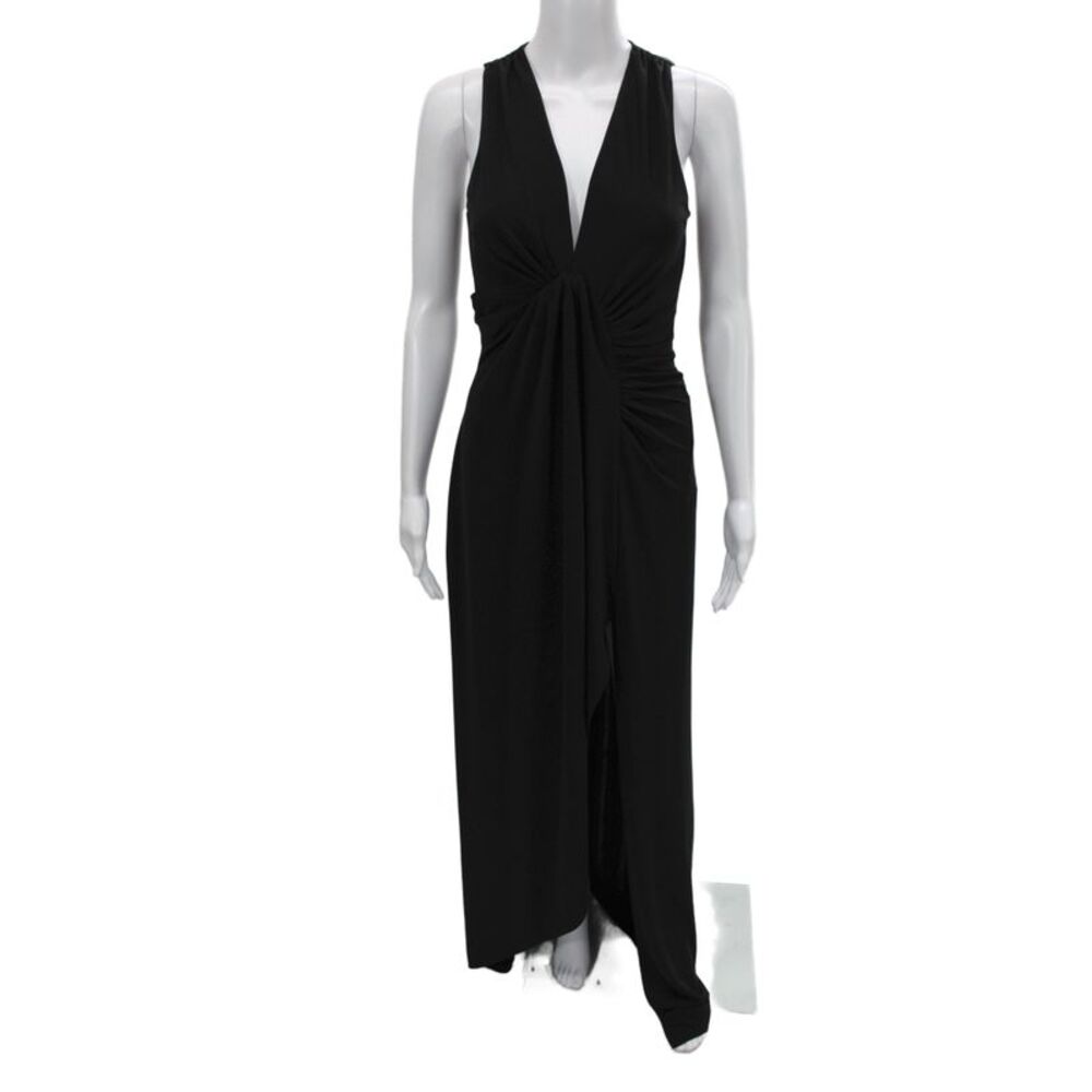 Cinq A Sept Women Black Maxi Dress V Neck Sleeveless Zip Back Size S